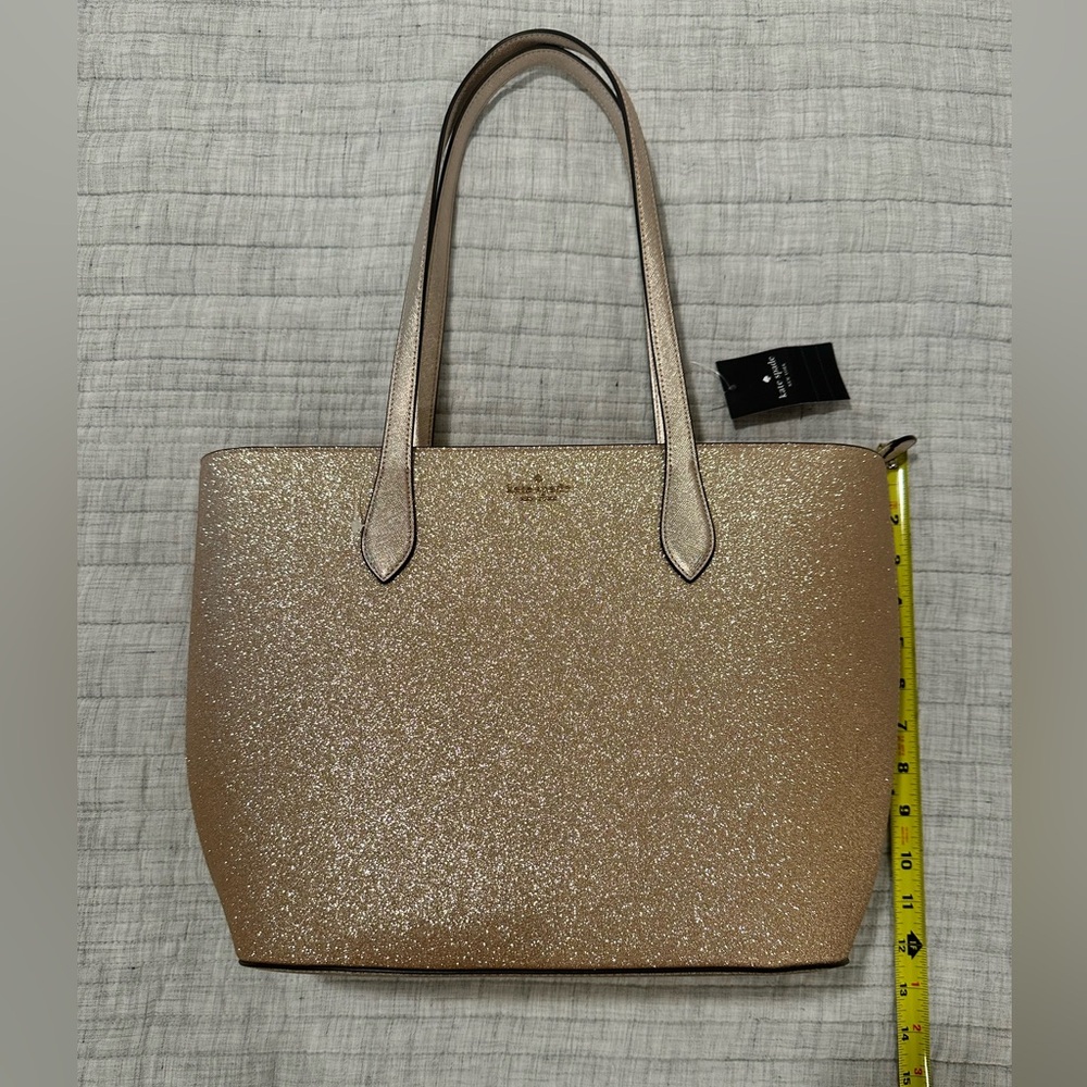 Kate Spade Glimmer Large Top Zip Tote Shoulder Bag Gold Glitter NWT